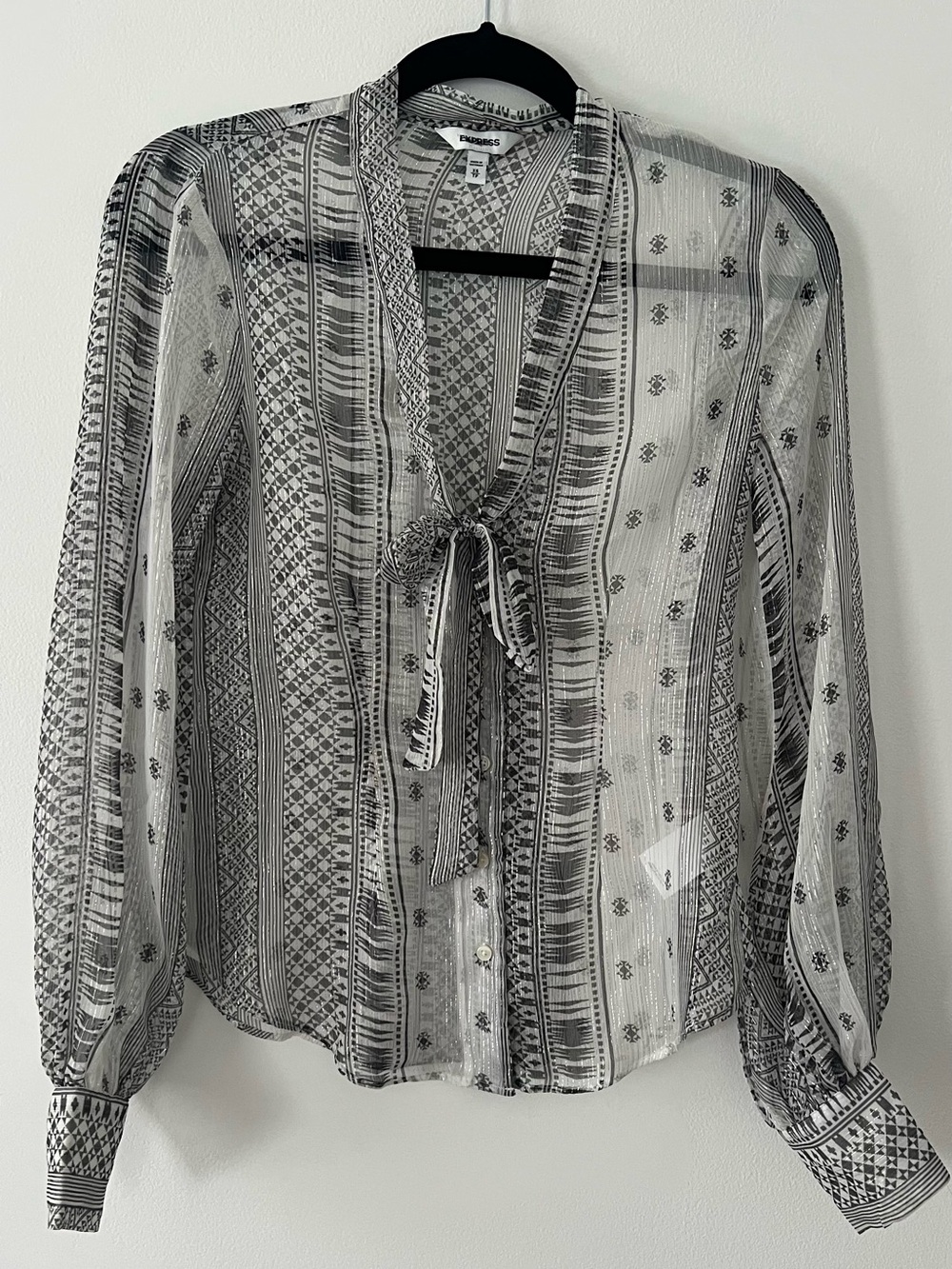 Black & White Shimmery, Sheer Blouse Express
